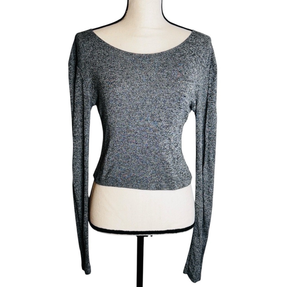 Brandy Melville Top Gray Cropped‎ Long Sleeve Crew Neck